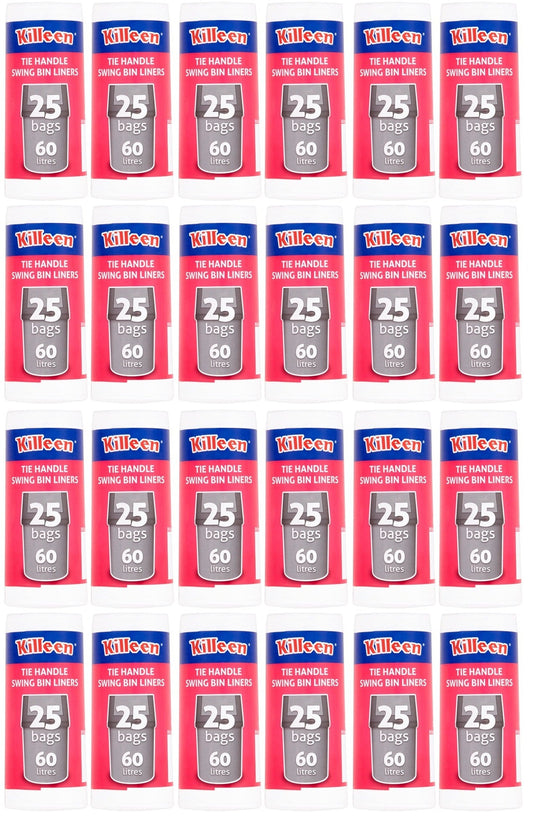 20 x Killeen Tie Handle Swing Bin Liners 25 Bags 60 Litres