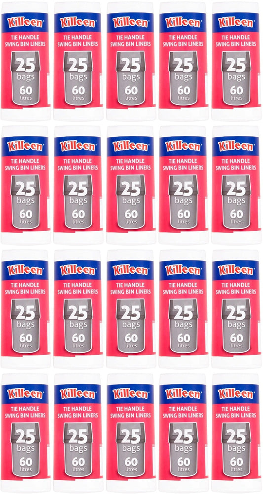 20 x Killeen Swing Bin Liners Tie Handles 60 Litre - 25 PACK