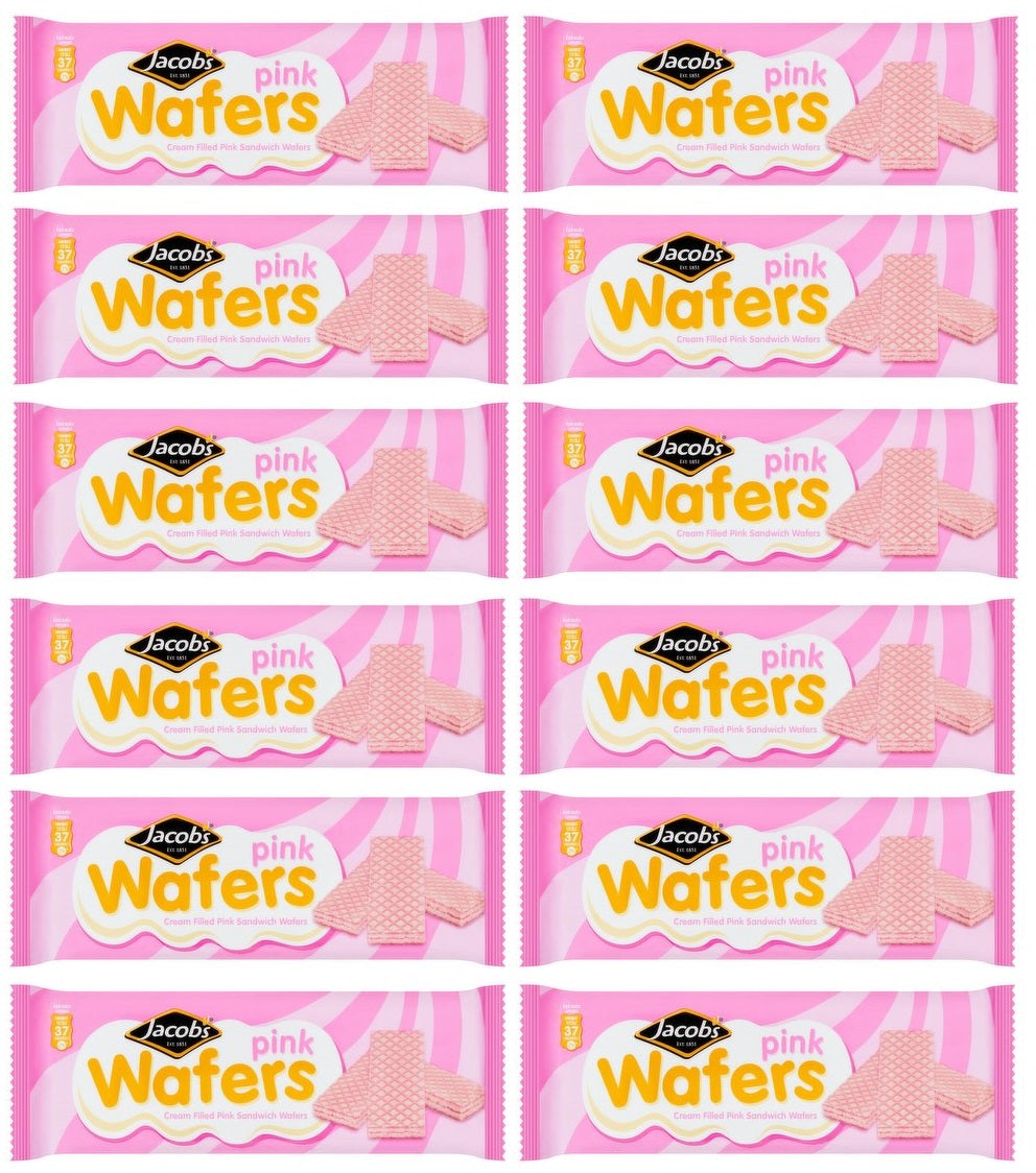 12 x Jacobs Wafers Pink Cream Filled Sandwich 100G