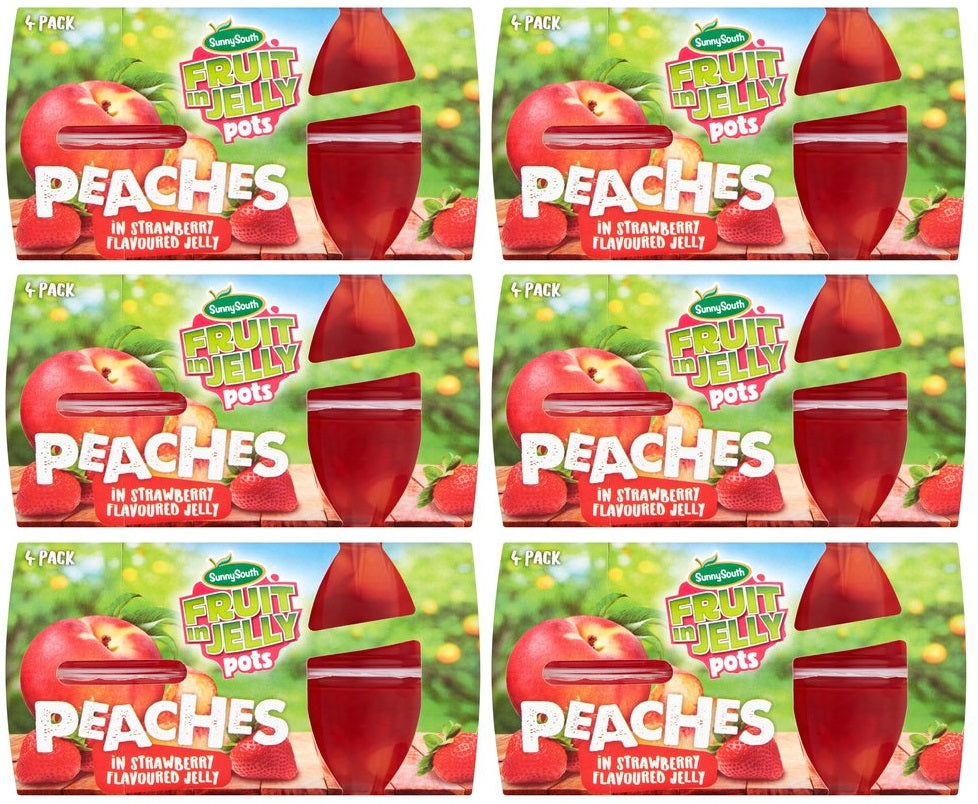6 x Sunny South Peaches In Strawberry Jelly In Pots 4 X120G