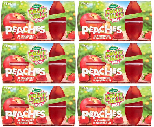 6 x Sunny South Peaches In Strawberry Jelly In Pots 4 X120G