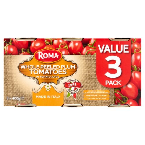 8 x Roma Whole Peeled Tomato 3pk - 3X400G