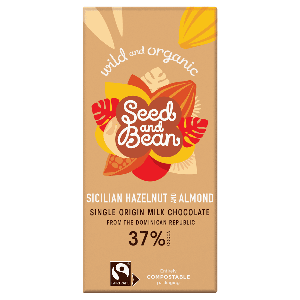 10 x Seed & Bean Milk 37% Hazelnut & Almond FT Org Bar - 75g