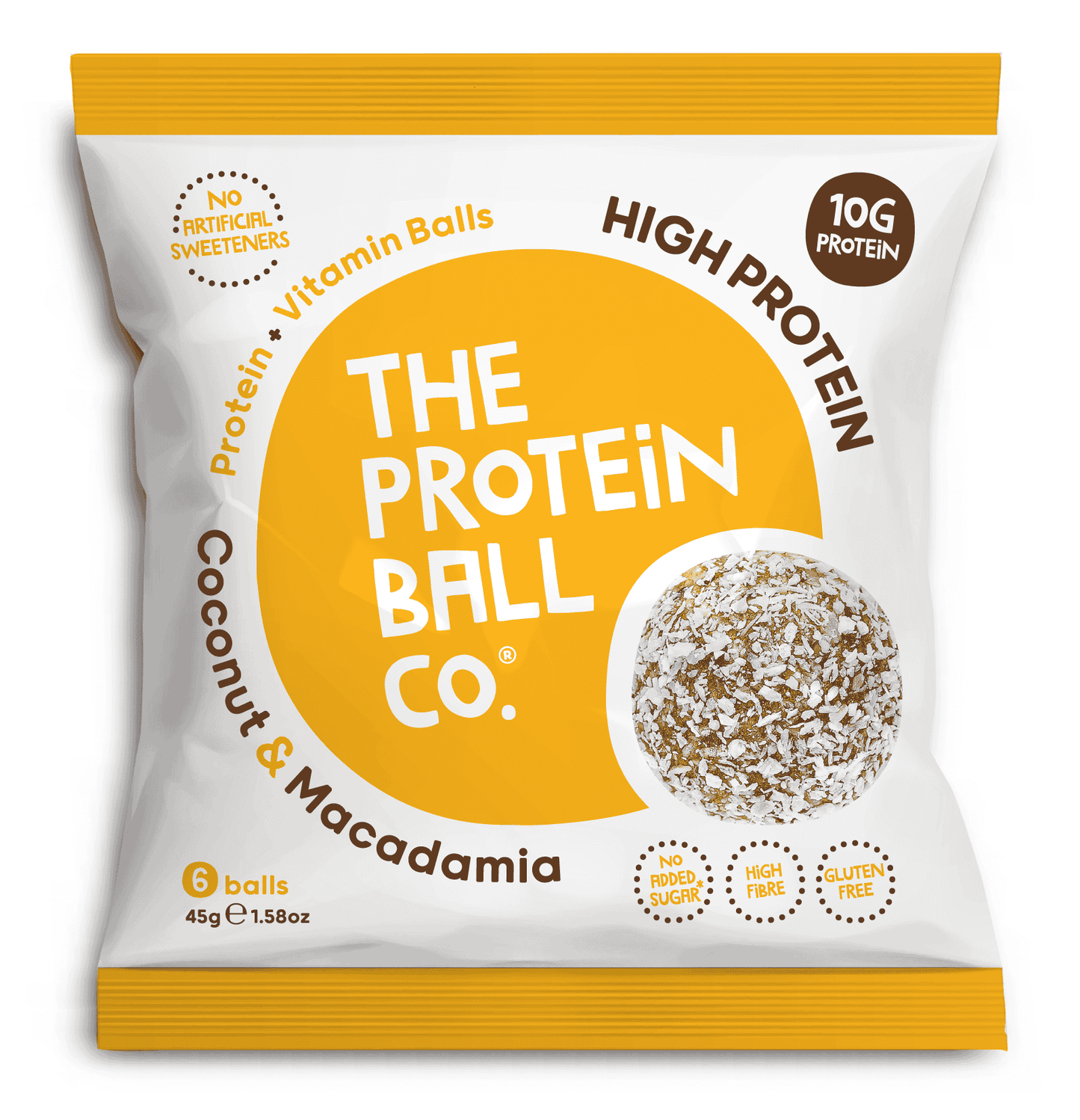 10 x The Protein Ball co C/nut Macadamia Pro + Vit Balls - 45g