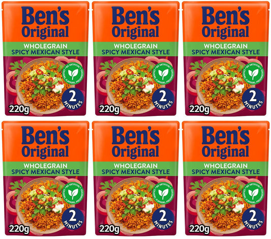 6 x Ben's Original Wholegrain Spicy Mexican Microwave Rice 220G