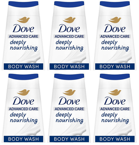 6 x Dove Advanced Care Body Wash Deeply Nourishing 225 Ml