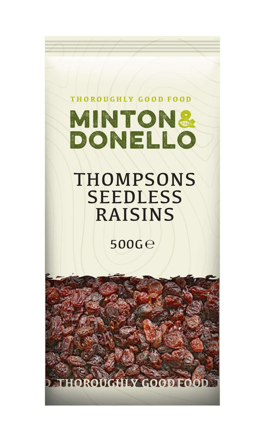 6 x Minton & Donello Thompsons Seedless Raisins - 500g