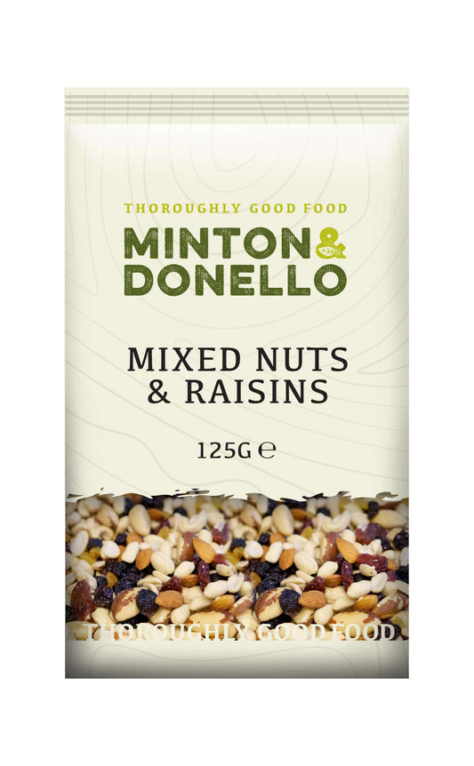 6 x Minton & Donello Mixed Nuts & Raisins - 125g