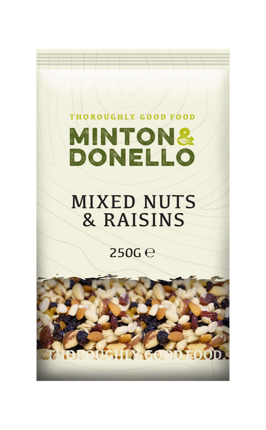 6 x Minton & Donello Mixed Nuts & Raisins - 250g