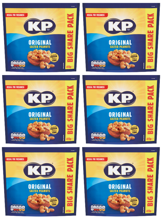 6 X Kp Original Salted Peanuts Big Share Pack 415GM