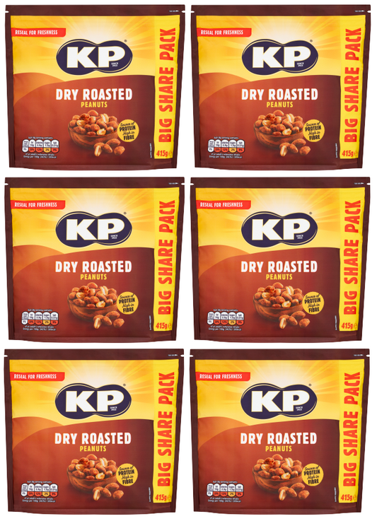 6 X Kp Dry Roasted Peanuts Big Share Pack 415GM