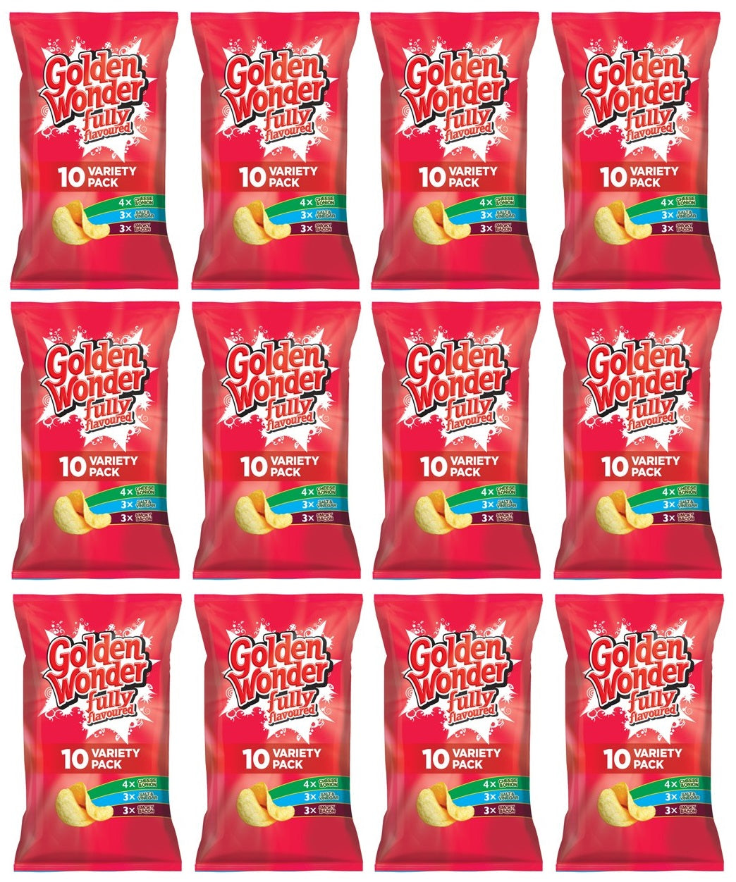 12 X Golden Wonder 10pk Assorted Crisps 10X25GM