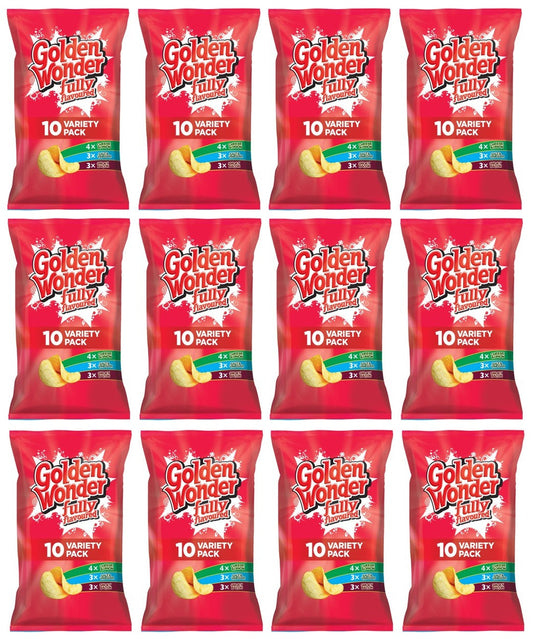 12 X Golden Wonder 10pk Assorted Crisps 10X25GM