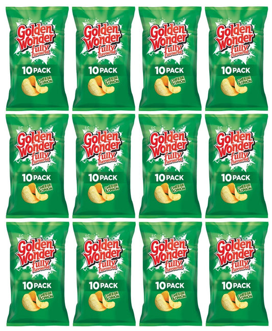 12 X Golden Wonder 10pk Cheese & Onion Crisps 10X25GM