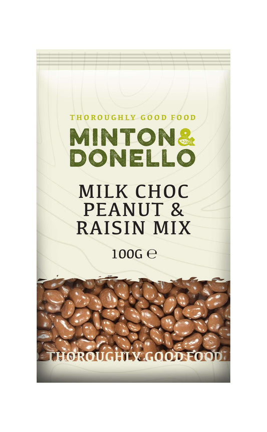 6 x Minton & Donello Milk Choc Peanut & Raisin Mix - 100g