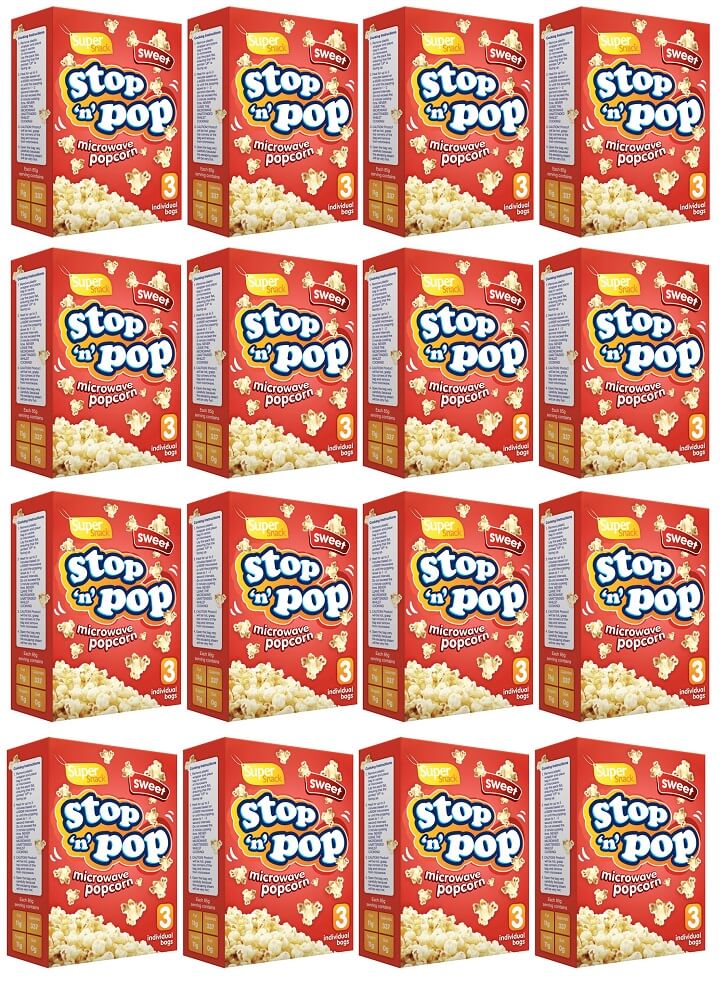 16 x Stop N Pop Microwave Popcorn Sweet 3X85Gm