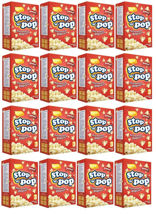 16 x Stop N Pop Microwave Popcorn Sweet 3X85Gm