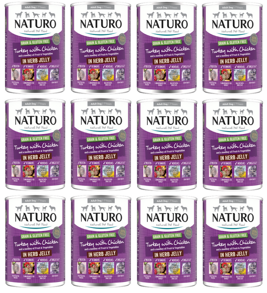 12 X Naturo Turkey With Chicken Cans In Jelly 390G