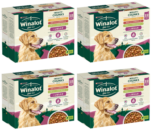 4 x Winalot Dog Meaty Chunks Jelly Selection - 12X100GM