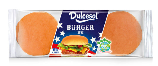 8 x Dulcesol Plain Burger Buns 6 Pack - 300Gm