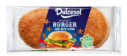 7 x Dulcesol Maxi Burger Buns Sesame Seeds 4 Pack - 300Gm