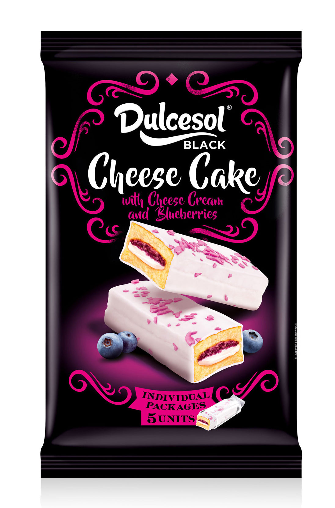 8 x Dulcesol Black Cheese Cake Slices Blueberry 5 Pack - 225Gm