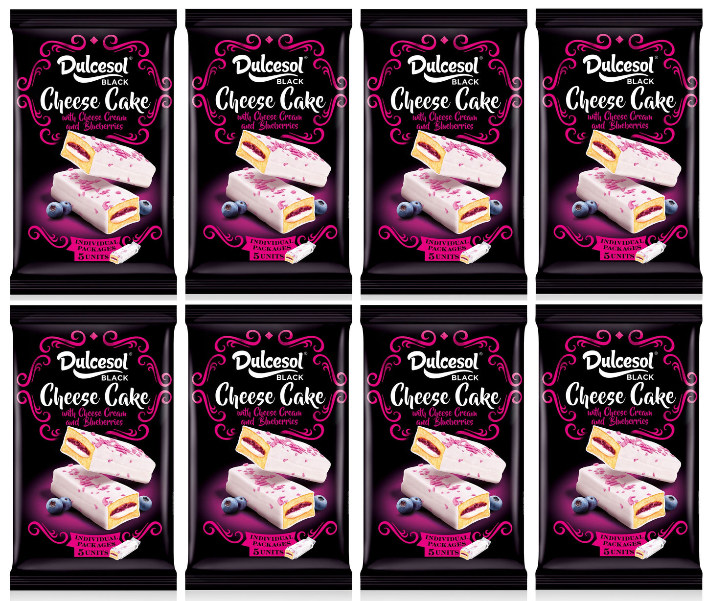 8 x Dulcesol Black Cheese Cake Slices Blueberry 5 Pack - 225Gm