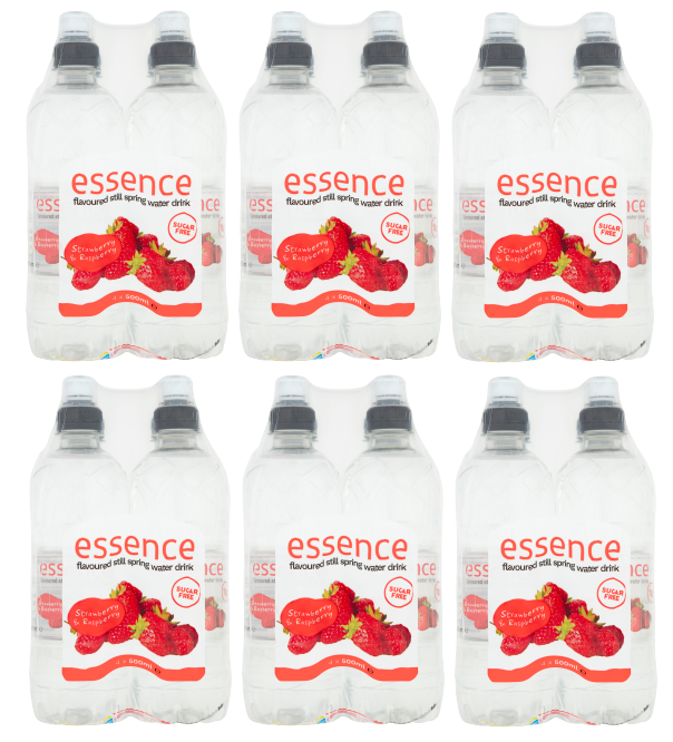 24 x Essence Strawberry & Raspberry Still Spring Water 500Ml
