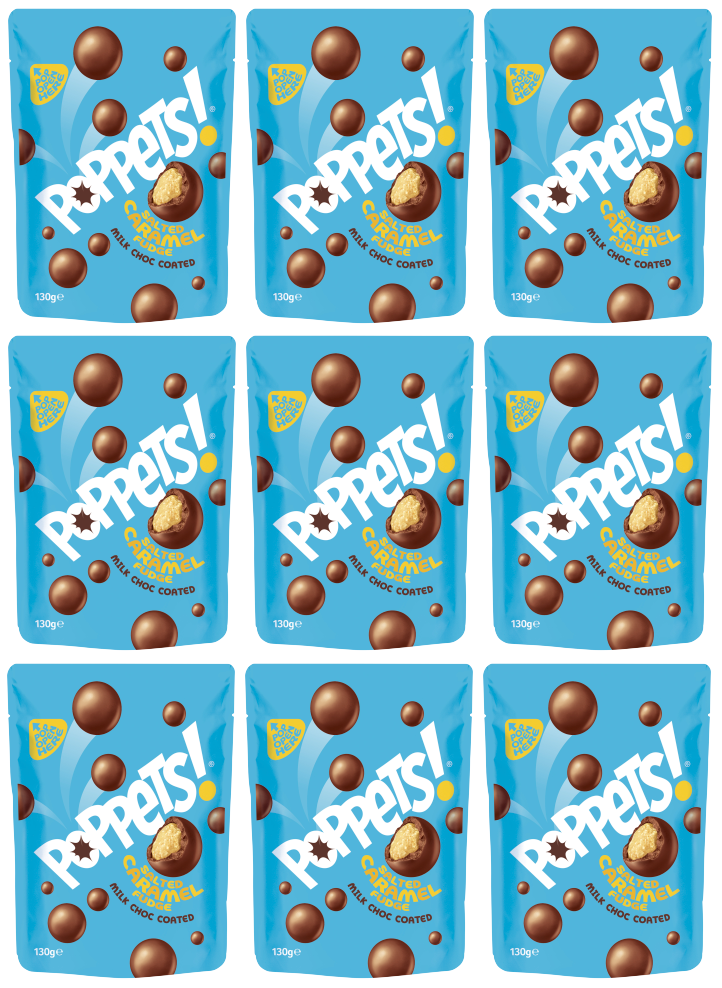9 X Poppets Salted Caramel Pouch 130GM