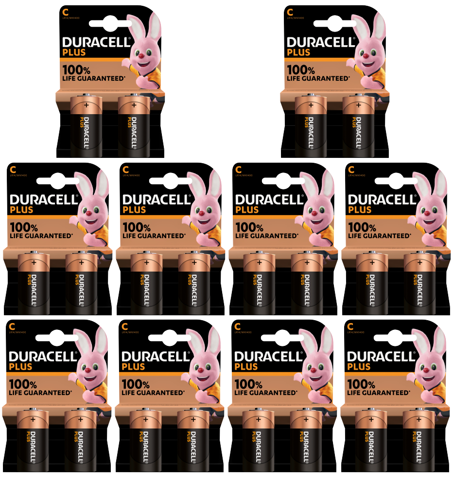 10 X Duracell Plus C Batteries 2 Pack