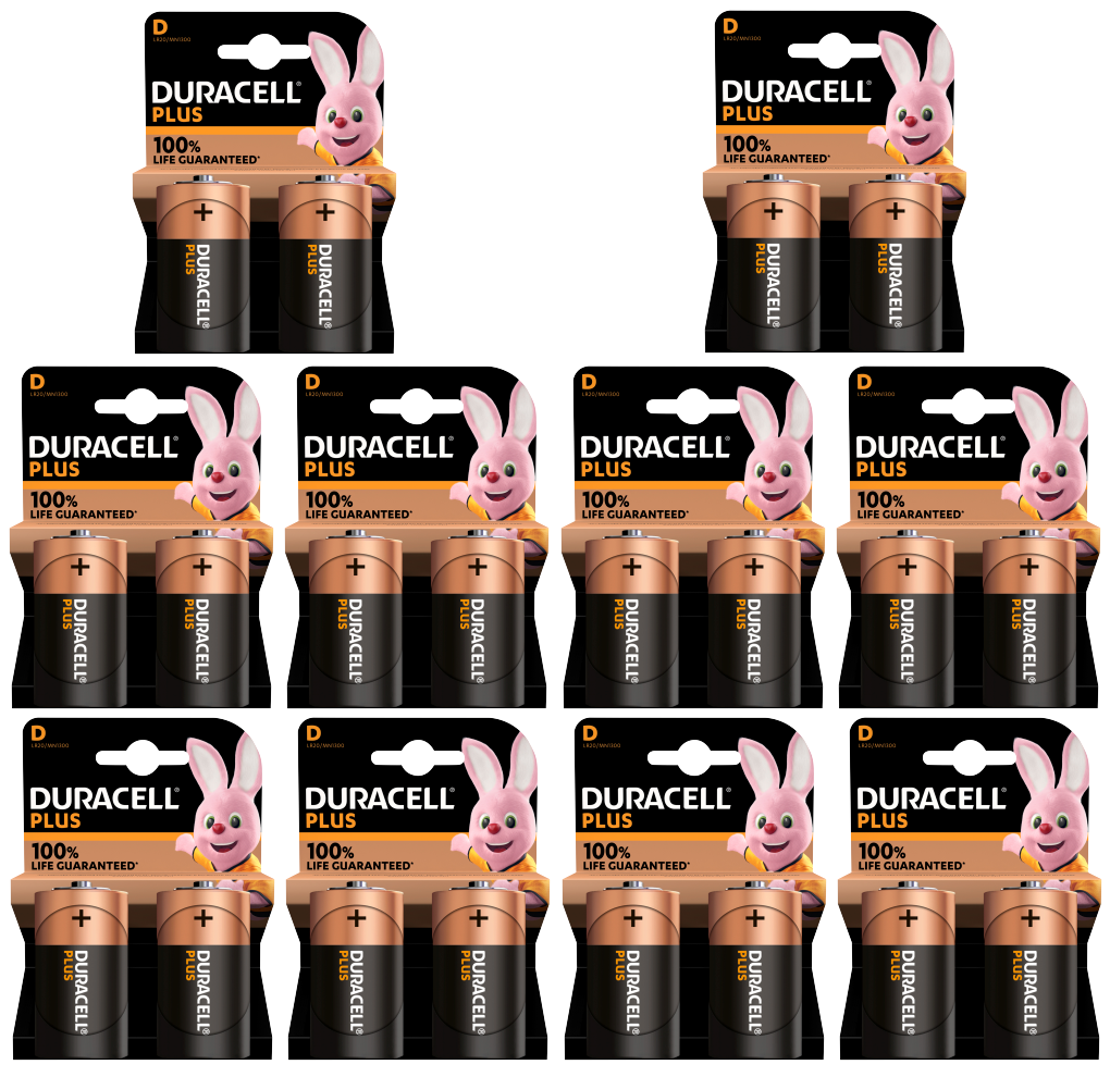 10 X Duracell Plus D Batteries 2 Pack