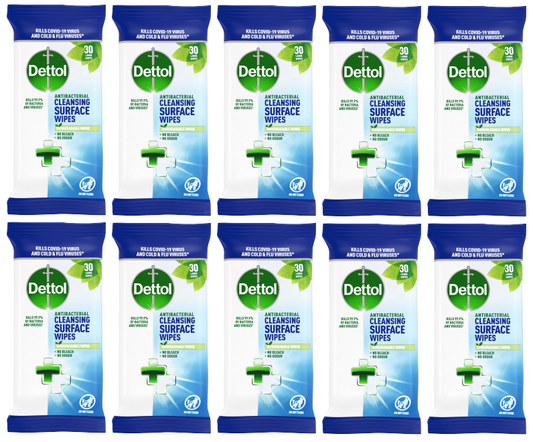 10 X Dettol Cleansing Surface Bio Wipes 30 Pack