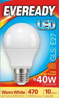 5 x Eveready Led Bulb Cool White Ses 4.9W - Single
