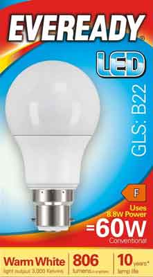 5 x Eveready Led Bulb Warm White Bc 9.6W - Single