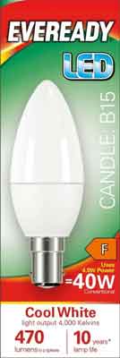 5 x Eveready Led Candle Bulb Cool White Bc 6W - Single