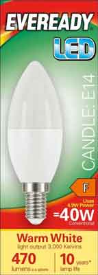 5 x Eveready Led Candle Bulb Warm Whites Ses 5.2W - Single