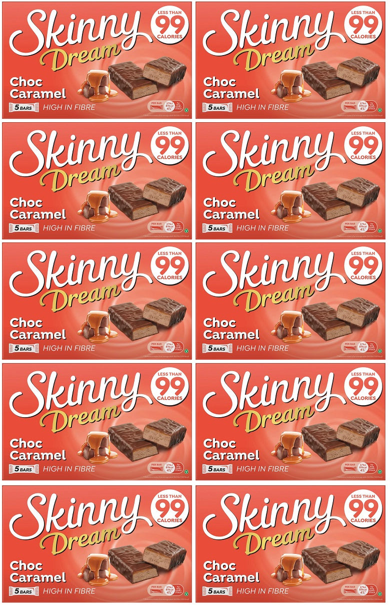 10 x Skinny Dream Chocolate Caramel Bars 5 Pack - 5 X 24G