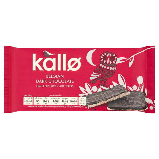 Kallo Org Belgian Dark Chocolate Rice Cake Thins - 90g