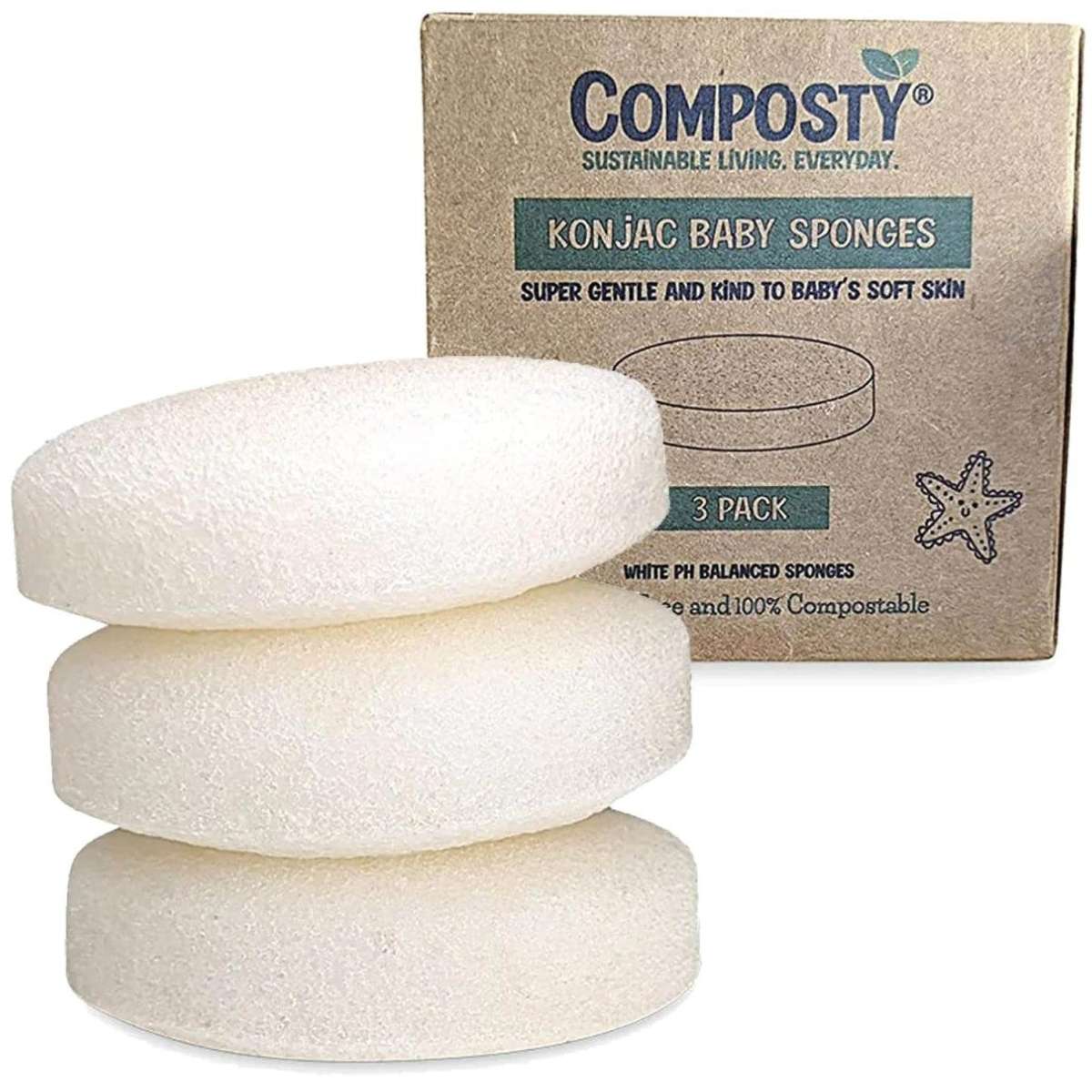Composty Konjac Baby/Infant Bath Sponges - 3pc