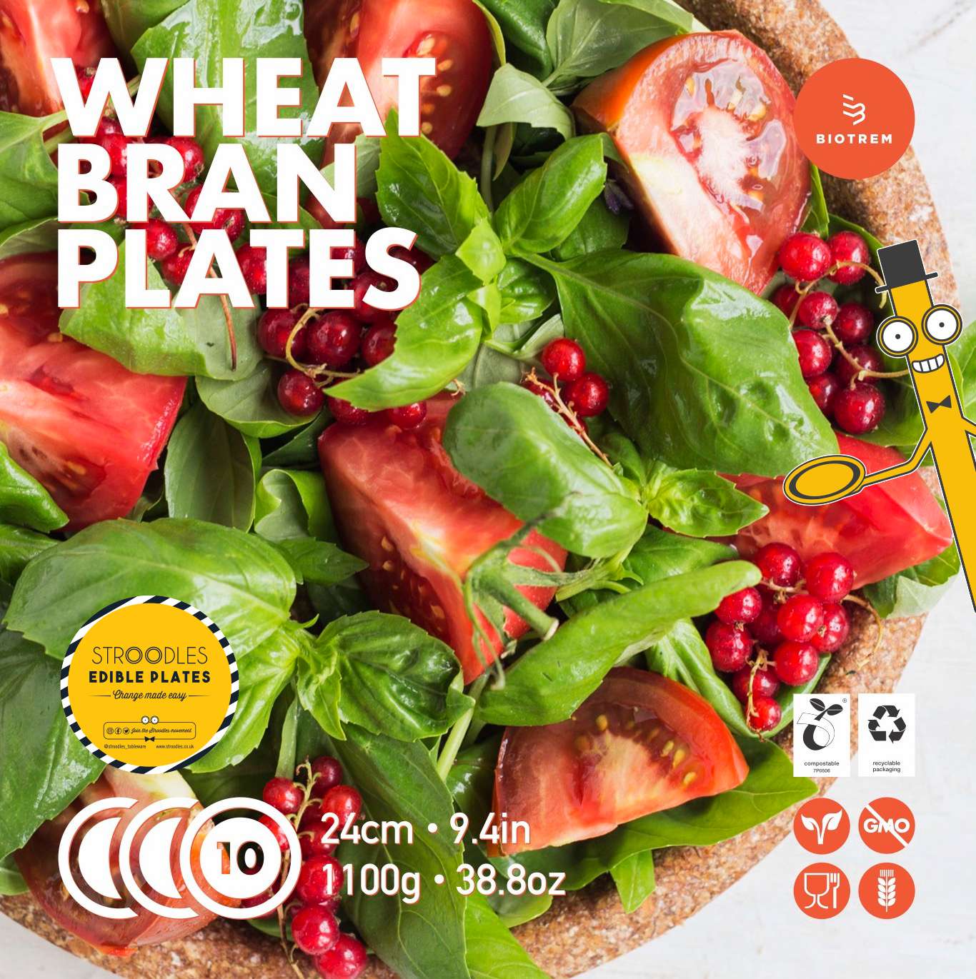 Stroodles Edible Plates (24cm) from Wheat Bran - 10pc