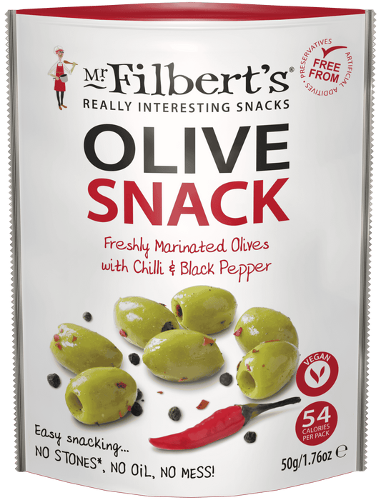 Mr Filberts Green Olives - Chilli & Black Pepper - 50g