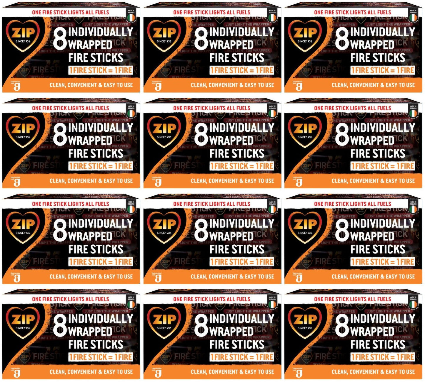 12 x Zip 8 Individually Wrapped Fire Sticks