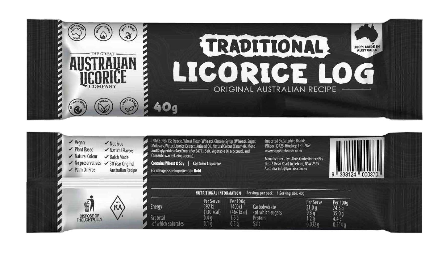25 x Great Australia Licorice Traditional liquorice Log - 40g