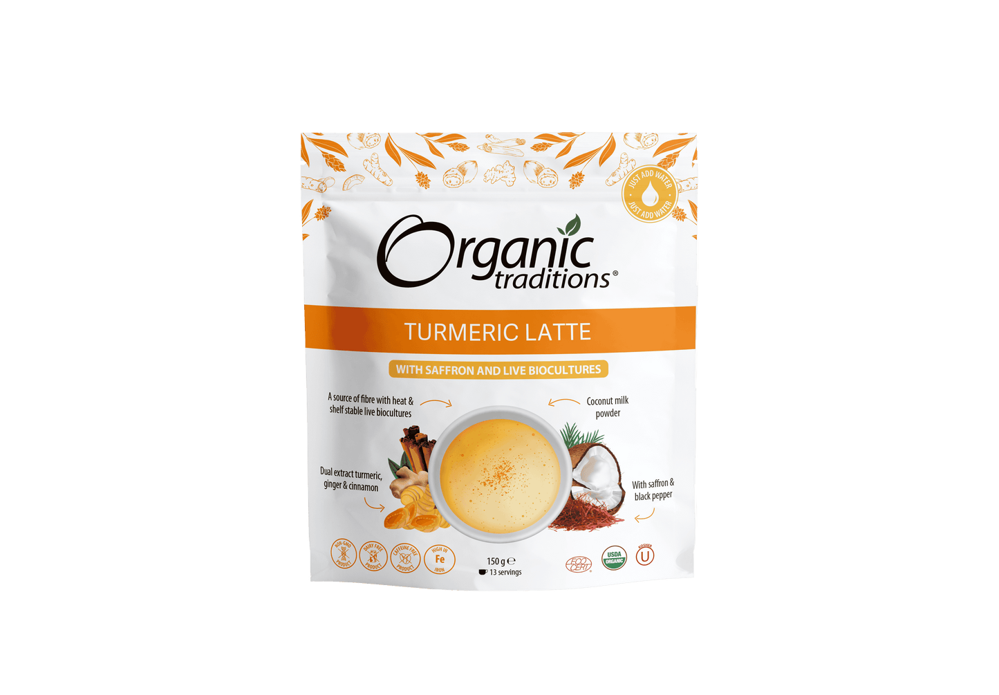 Organic Traditions Org Turmeric Latte with Saffron - 150g
