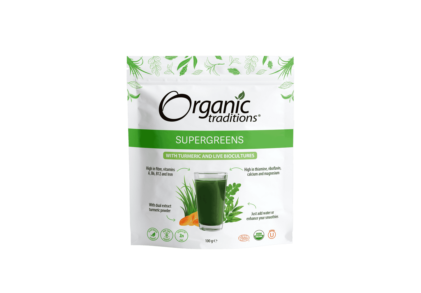 Organic Traditions Org Super Greens with Turmeric - 100g