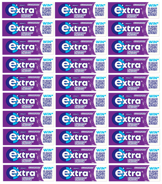 30 X Extra Blueberry Chewing Gum Sugar Free 10 Pieces