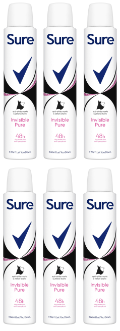 6 x Sure Women Anti P Invisible Pure - 200ML