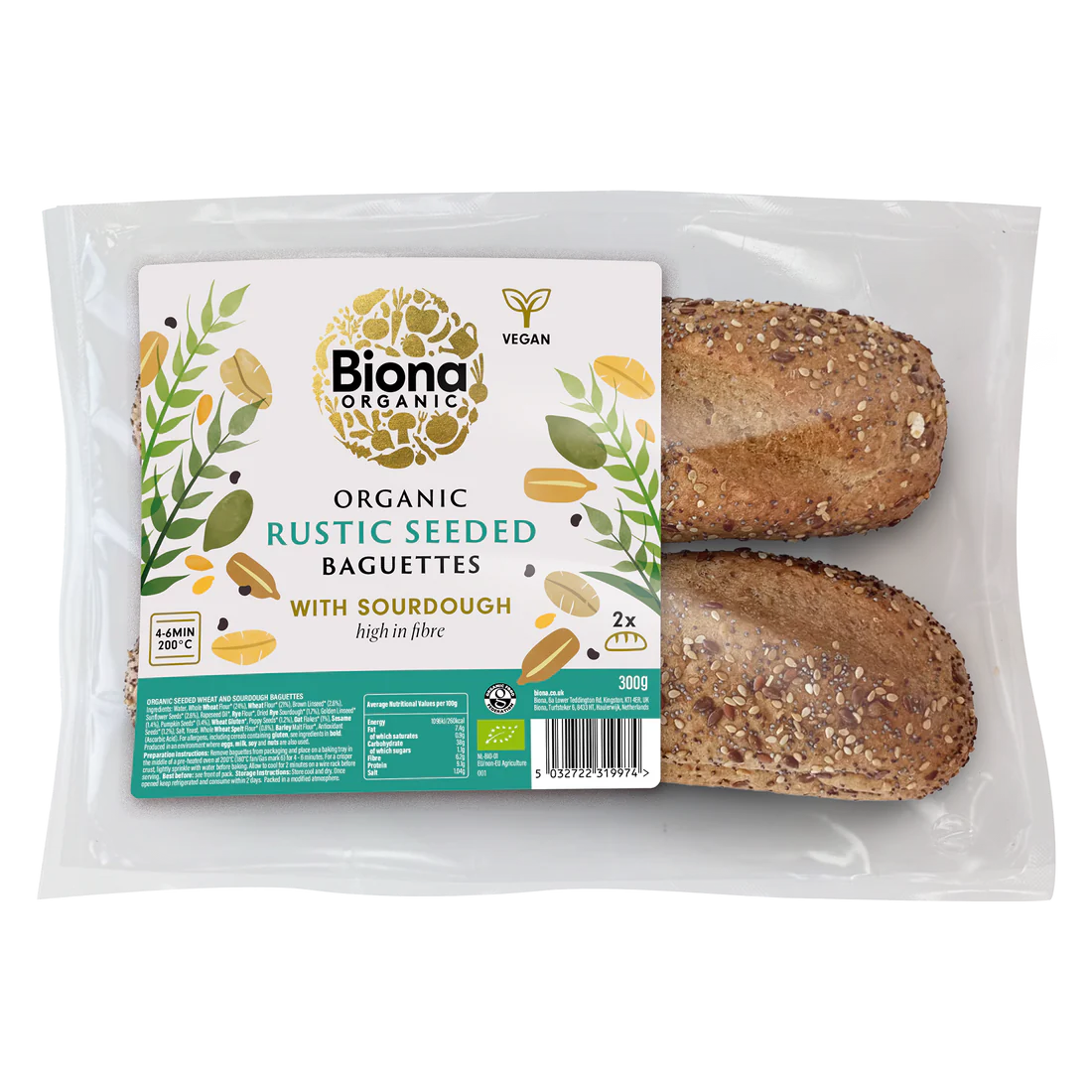 Biona Org Rustic Seeded Baguette - 300g
