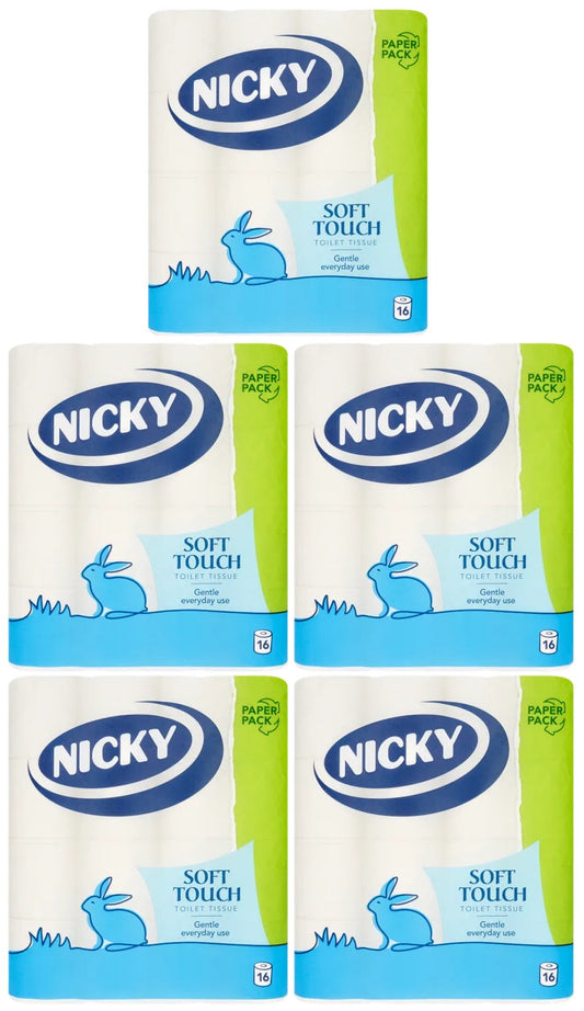 5 x Nicky Soft Touch Toilet Tissue 16 Rolls