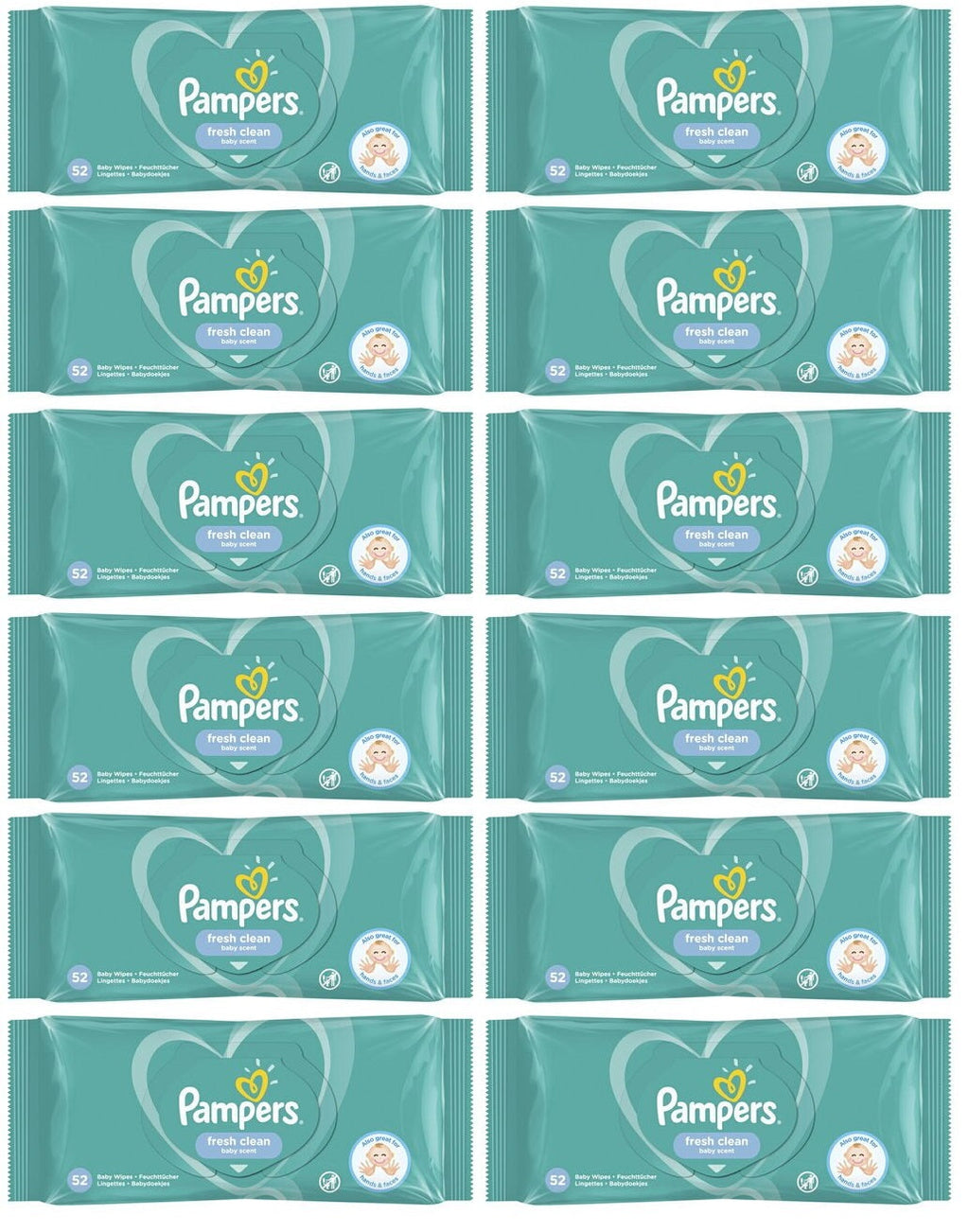 12 x Pampers Fresh Clean Baby Wipes 1 Pack = 52 Baby Wet Wipes